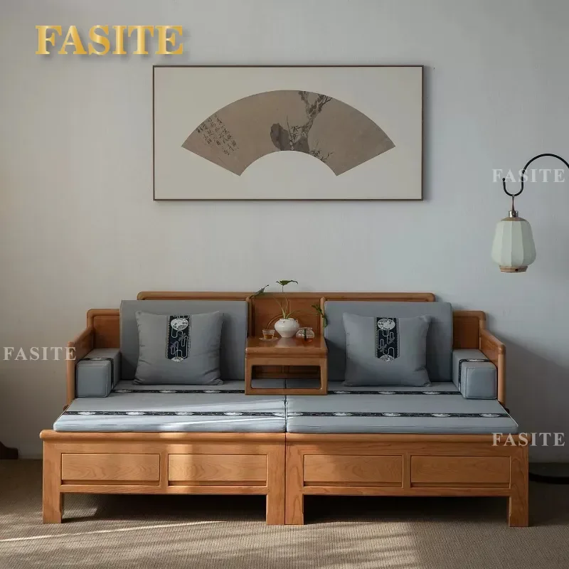 For Small Apartment Living Room New Chinese Style All Solid Wood Red Cherry Telescopic Arhat Bed Dual Purpose Sofa Bed with