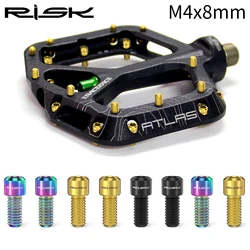 8pcs/set RISK Bicycle Pedal Pins Titanium Alloy Bike M4x8mm Anti-slip Downhill Pedal Bolts Screw for DH Down Hill