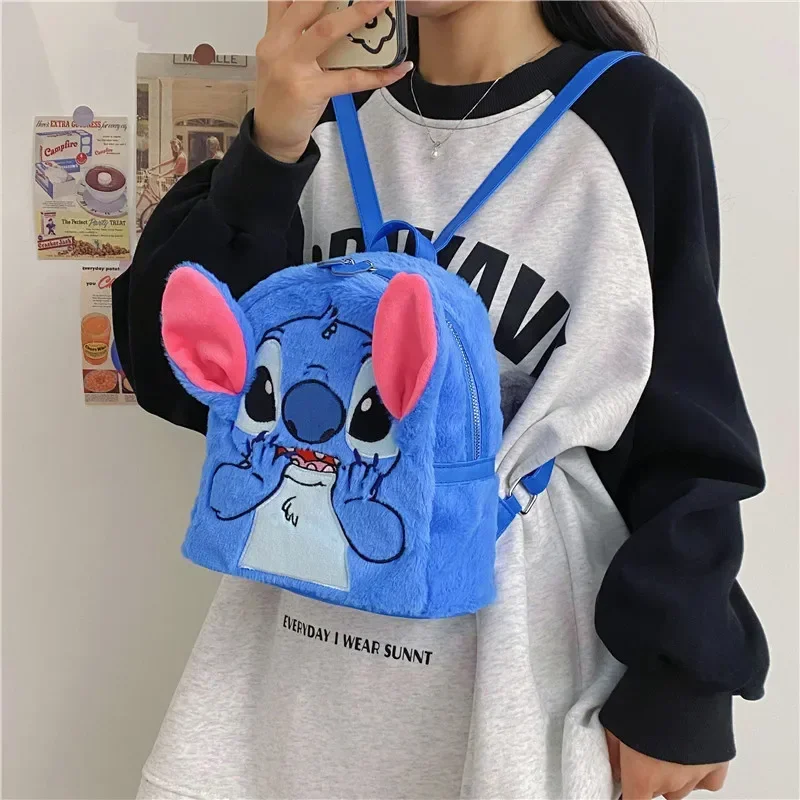 New Disney Stitch Plush Backpack Ins Japanese Blue Funny Cartoon Large-Capacity Student Backpack Kindergarten Bag Kids Xmas Gift