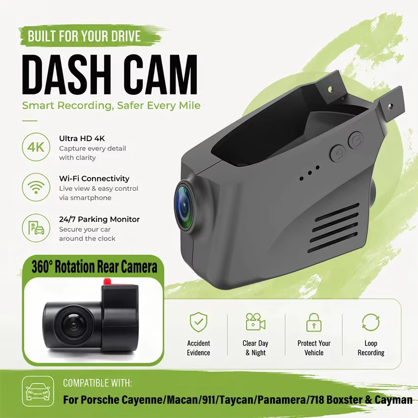 Dedicated DashCam For Porsche Cayenne/Macan/911/Taycan/Panamera/718 Boxster & Cayman Car DVR Plug and play Dash Cam Wifi Camera