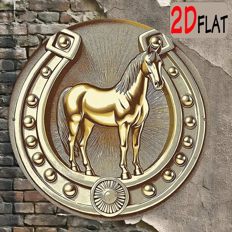 Western Flat Aluminum Wall Art 20x20cm Waterproof Durable Horse Horseshoe Sign for Home Patio Yard Decor
