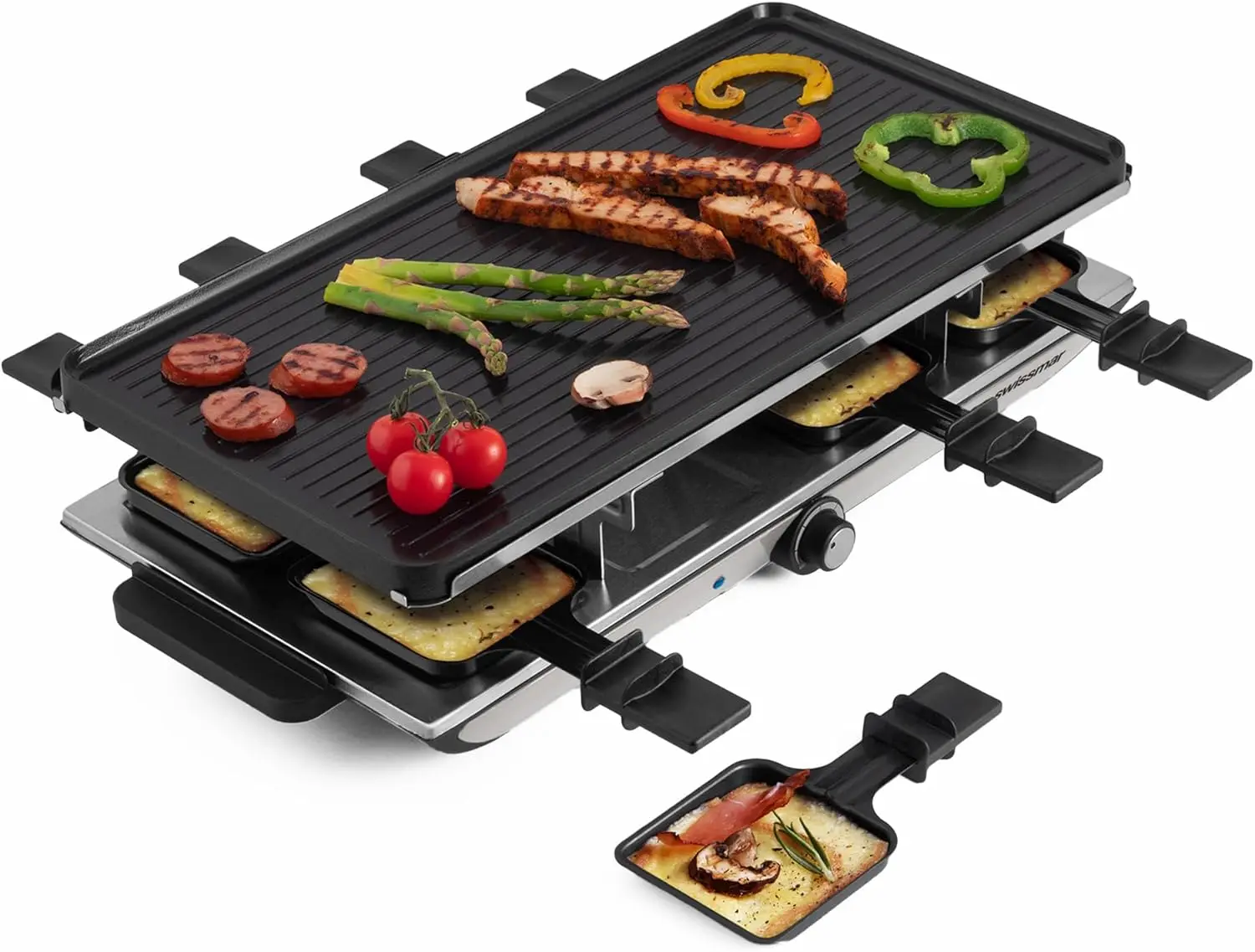 

Electric Raclette Grill with Reversible Top for Indoor & Outdoor Dining - Perfect for 8 People