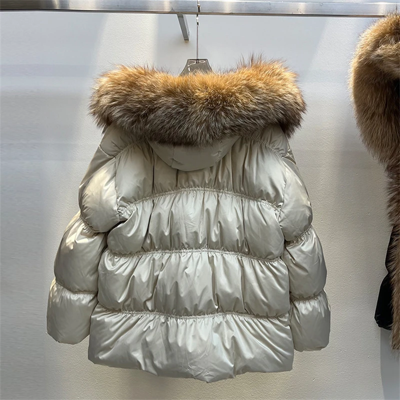 Women's 2026 Winter New Arrival: Short Thickened Warm Down Jacket with Large Fox Fur Hood – Stylish Waist-Cinching, and Slim-Fit