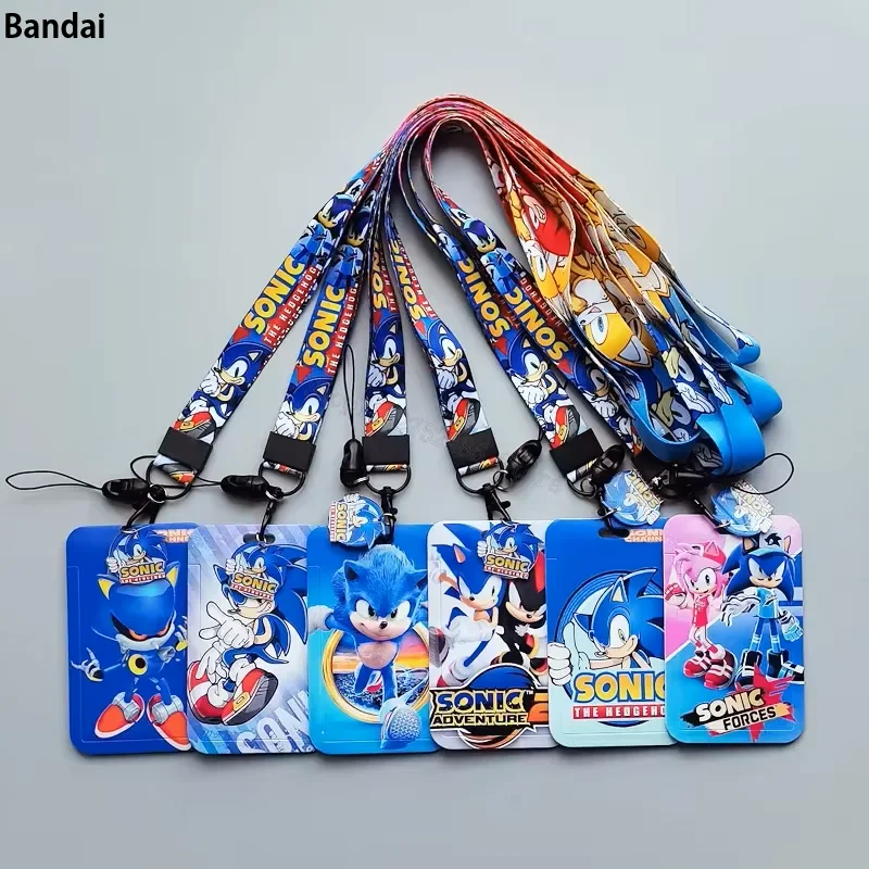 Bandai Anime Sonics Card Holders Cute Student Cardholder with Mobile Phone Lanyard Credit Card Cover Bags Travel Accessories