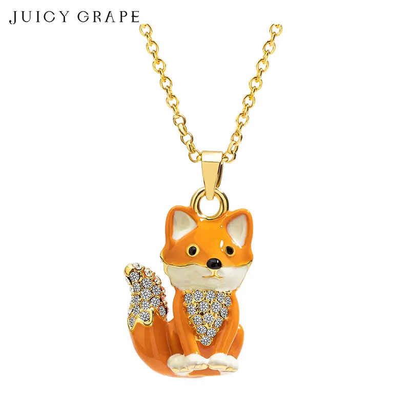 

Juicy Grape Enamel Necklace Woman 3D Design Simulation Cute Fox Hand-Painted Collar Fine Jewelry Adjustable Animal Necklace