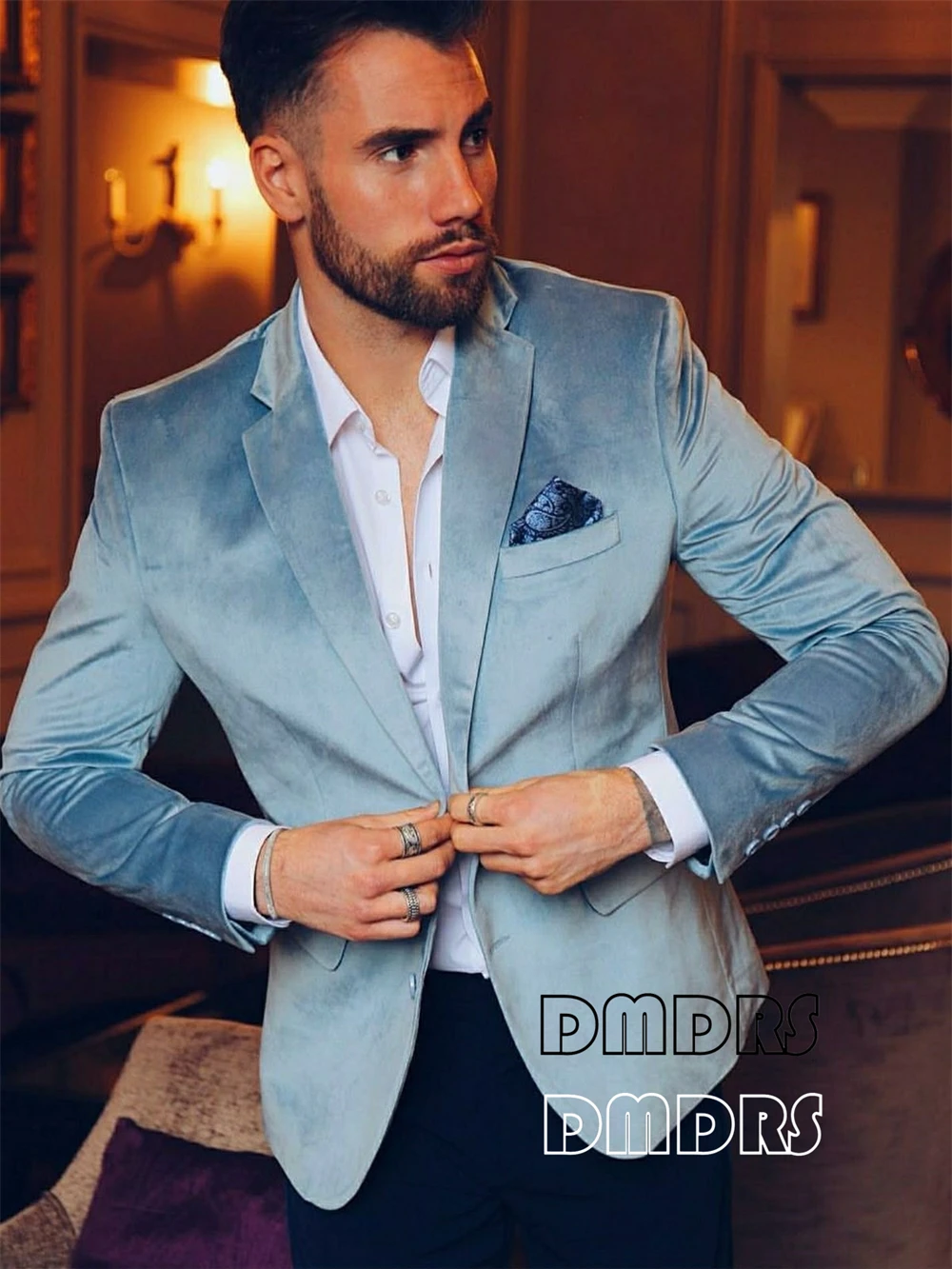 DMDRS - Custom Color & Size Men's Velvet Blazer (XXS-7XL) | Luxe Wedding Dinner Jacket | Plus Size Velvet Suit Coat