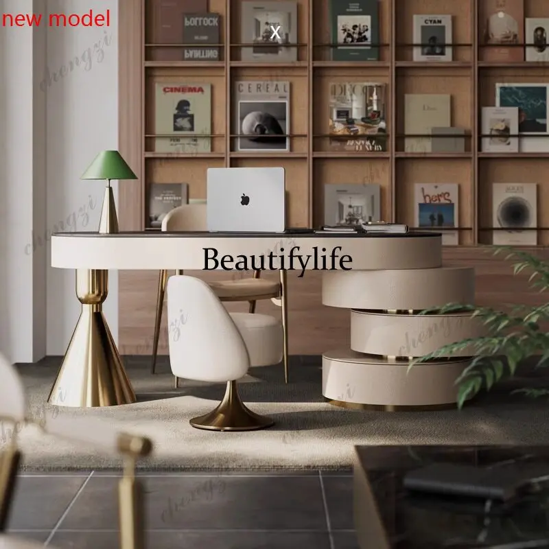 Italian light luxury minimalist desk small apartment home study desk, bedroom high-end rock slab computer deskN138