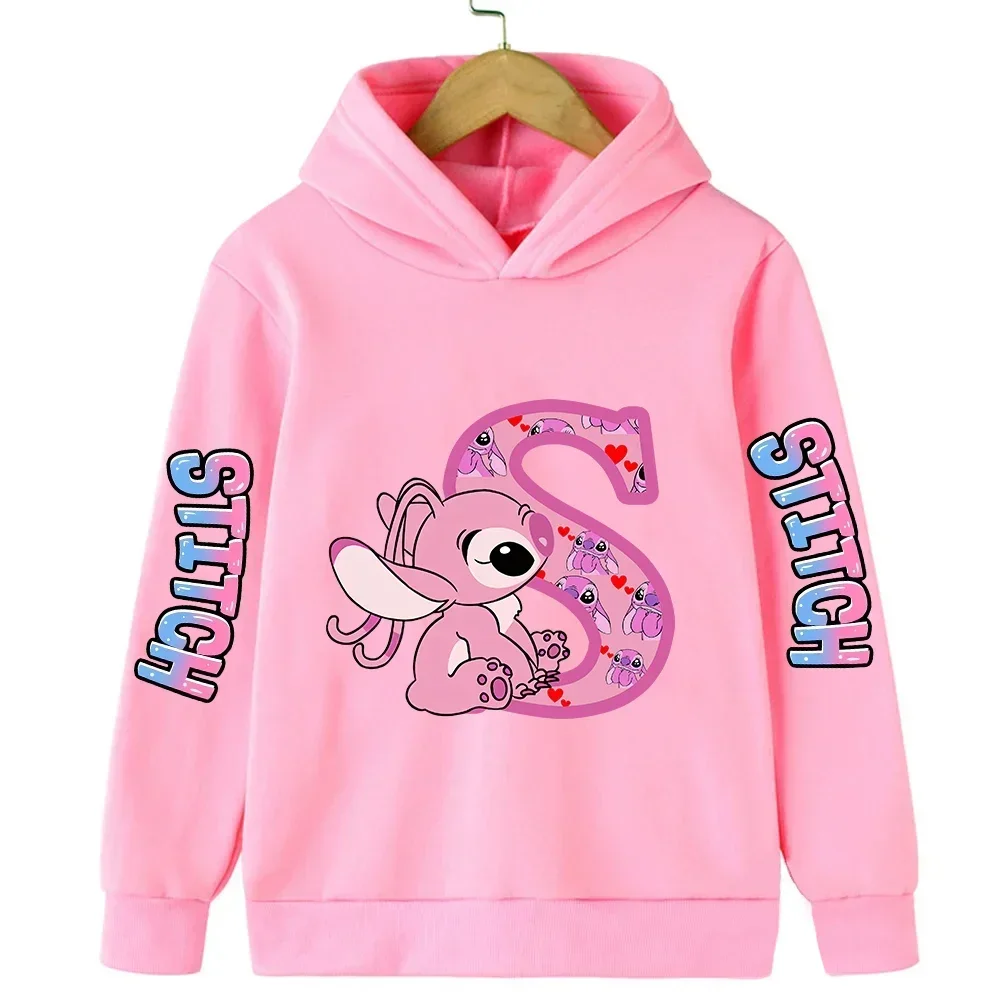 

Stitch Hoodies Angel Letter A B C D E F Children Pullover Kid Casual Clothes Anime Kids Sweatshirts for Girl Boy Cartoons Tops