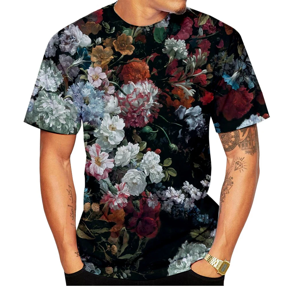 New Fashion Men's Floral 3D-printed T-shirt Casual Short-sleeved Summer Shirt Top