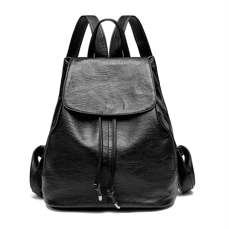 Luxury Women Leather Backpacks for Girls Sac A Dos Casual Daypack Black Vintage Backpack School Bags for Girls Mochila Rucksack