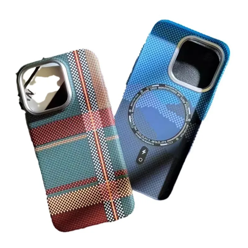 

Applicable iPhone16PROMAX mobile phone case luminous magnetic suction Kevlar texture carbon fiber Apple 14 protective case