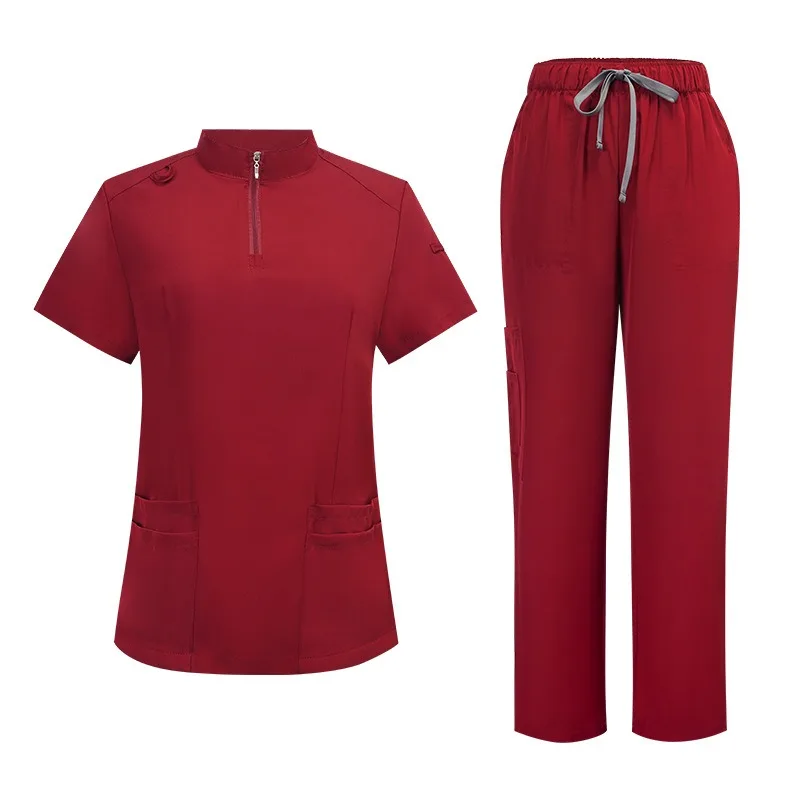 Ensemble d'uniformes de travail – Robe à col montant et fermeture éclair pour médecins et infirmières, vêtements d'hôpital