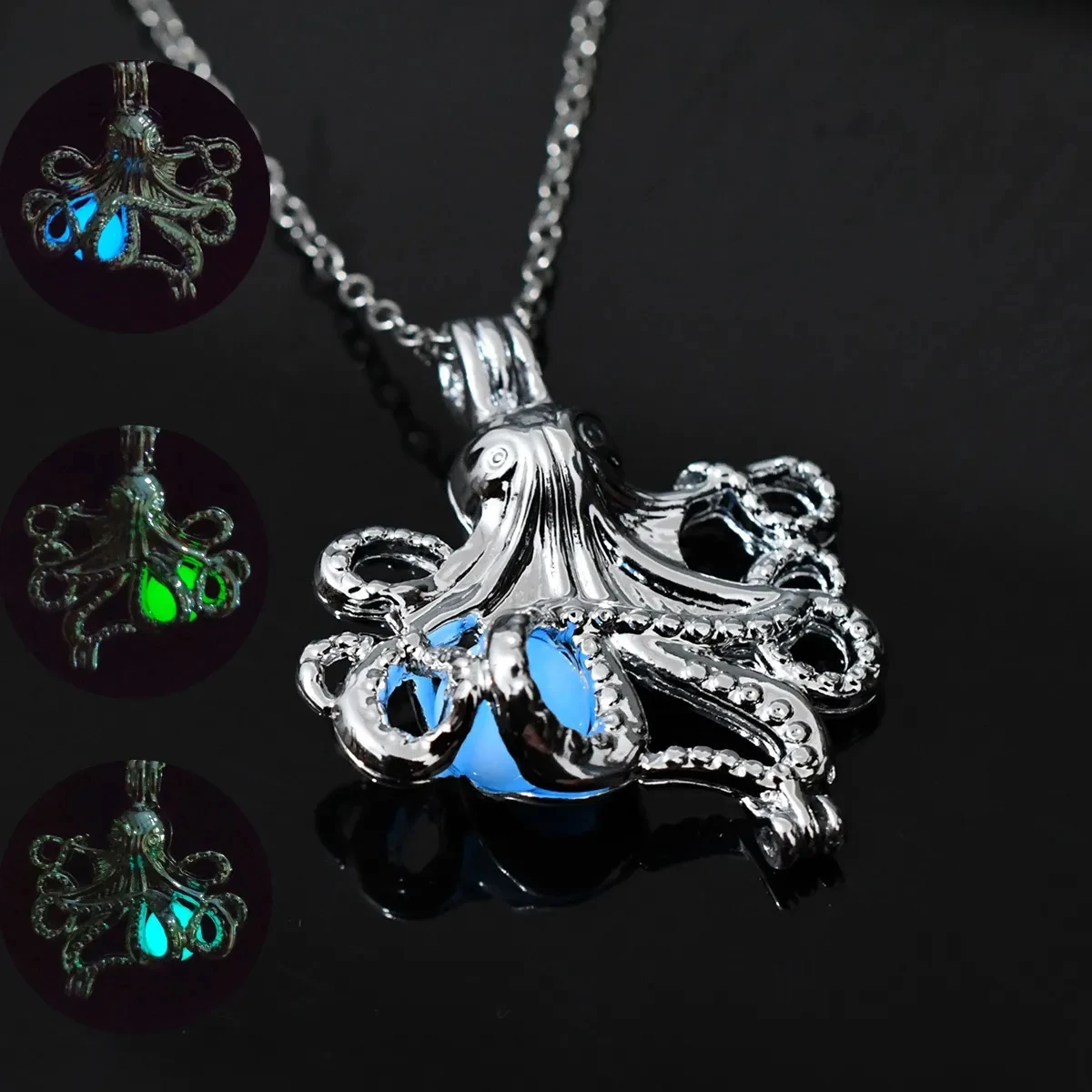 Retro Octopus Luminous Pendant Pirate Kraken Necklace Glowing In The Dark Men Vintage Jewelry Chain For Women