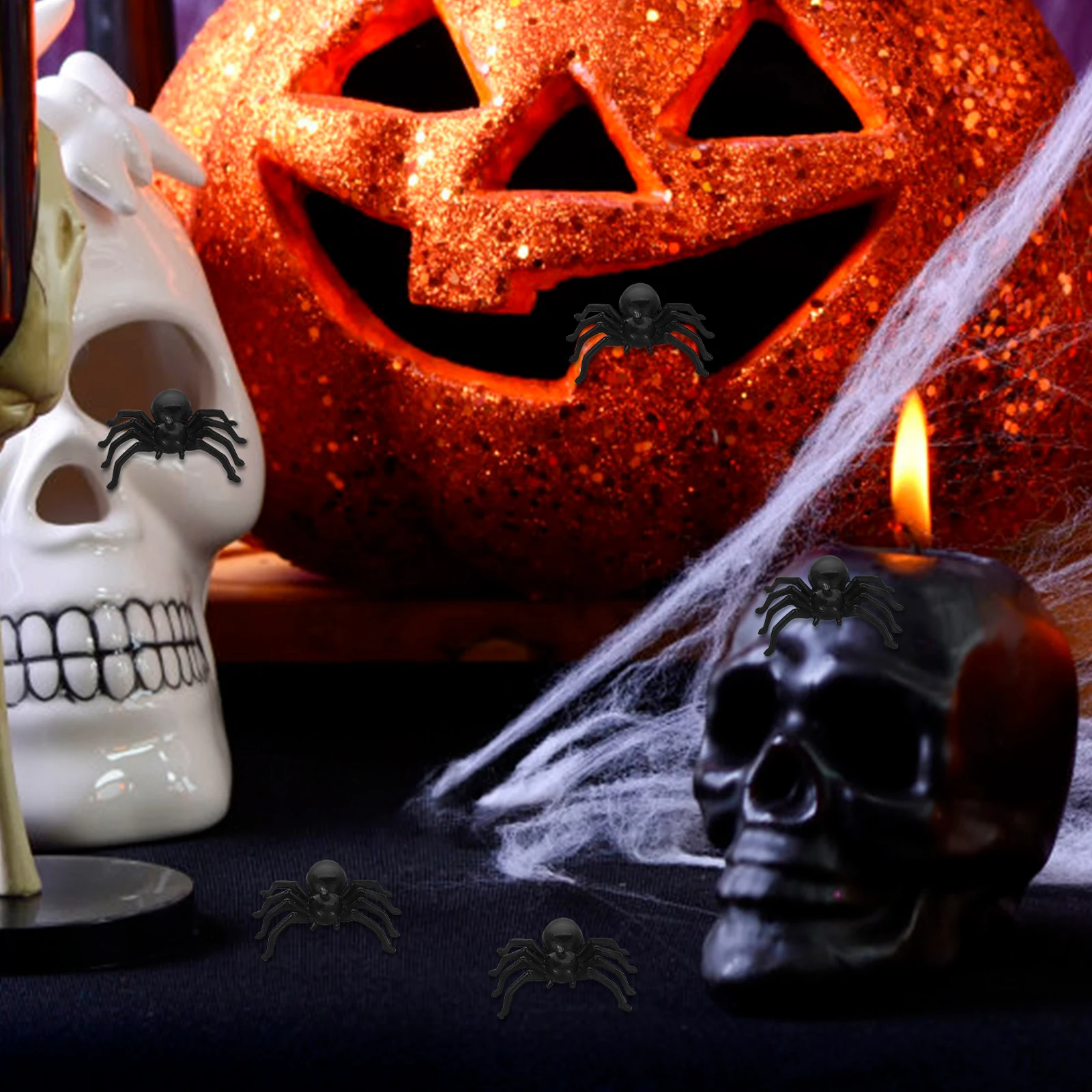 100 pièces jouets petite araignée Halloween décorer plastique réaliste farce noir fausses araignées