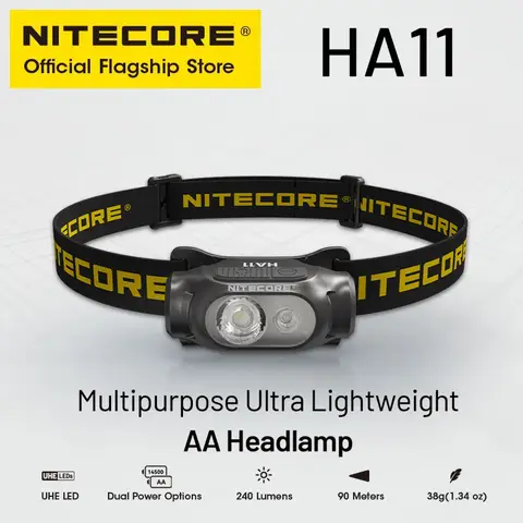 NITECORE HA11 2024 AA 헤드램프, 240 루멘, 38g, 야간 러닝 캠핑 낚시용, 알카라인 AA 배터리 호환, 14500 배터리