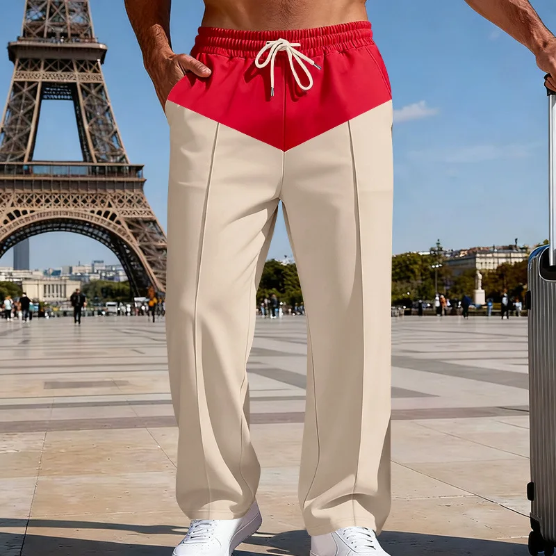 الربيع والخريف الرجال فضفاض عصري عارضة اللون المتناقضة التنقل شارع العليا الهيب هوب السراويل المستقيمة
