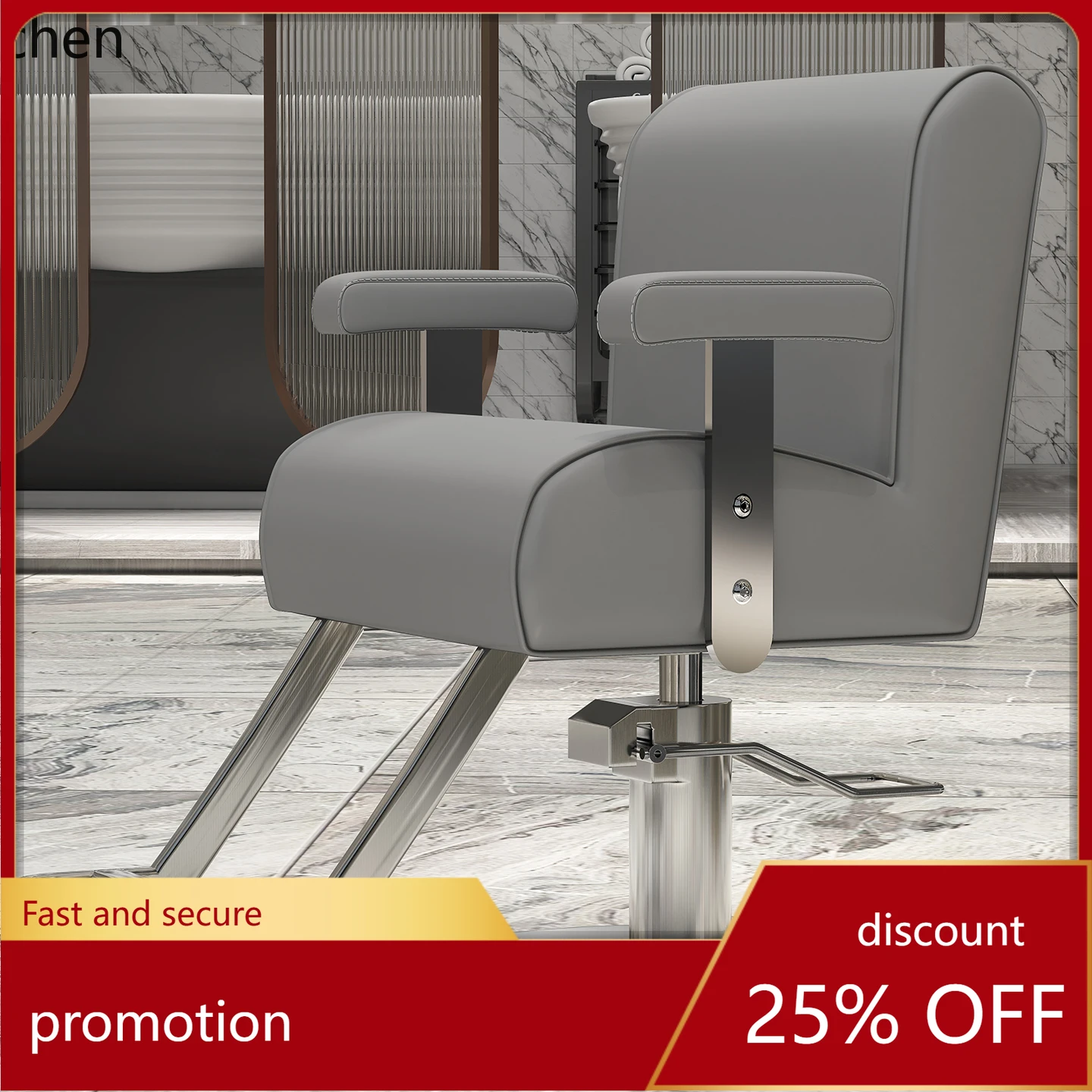 

HT Hair Salon Hair Salon Stainless Steel Black Chair Hair Cutting Chair Barber Shop Barber Chair