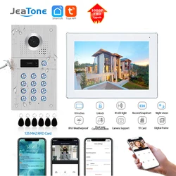 Jeatone 10Inch Video Intercom Tuya Wireless Wifi 1080p for Home Video Doorbell Password Swiping Card Unlock Intercom System