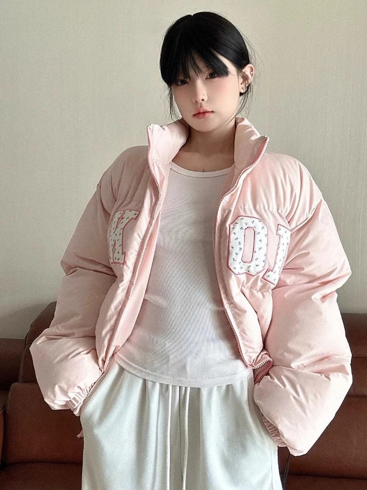 

Parkas Women Thicken Letter Sweet Autumn Winter Coats Designed Korean Fashion Outwear Harajuku Keep Warm Streetwear Daily Ins