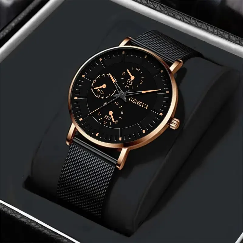 ผู้ชายแฟชั่นนาฬิกาสำหรับ Mens Luxury ตาข่ายเข็มขัดสร้อยข้อมือนาฬิกาควอตซ์ Wen ธุรกิจ Casual Luminous นาฬิกา Reloj