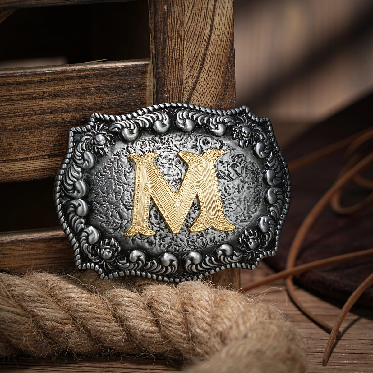 Western Belt Buckle Initial Letters ABCDEFG to Y-Cowboy Rodeo Silver Large Belt Buckle for Men Women