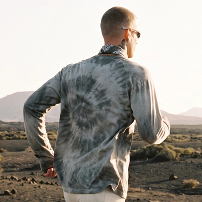 Men's New Zealand Merino Wool Tie-Dye Long Sleeve Base Soft Anti-Odor Outdoor Thermal Top for Hiking & Running