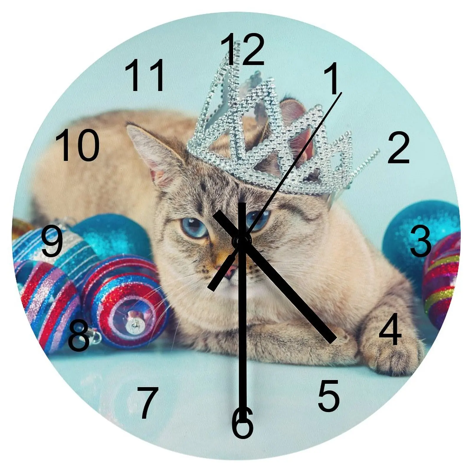 

Dining Room Wall Clock black cat wearing a crown Clocks 12 inch Silent Wooden Round Artistic Slim Profile Rustic