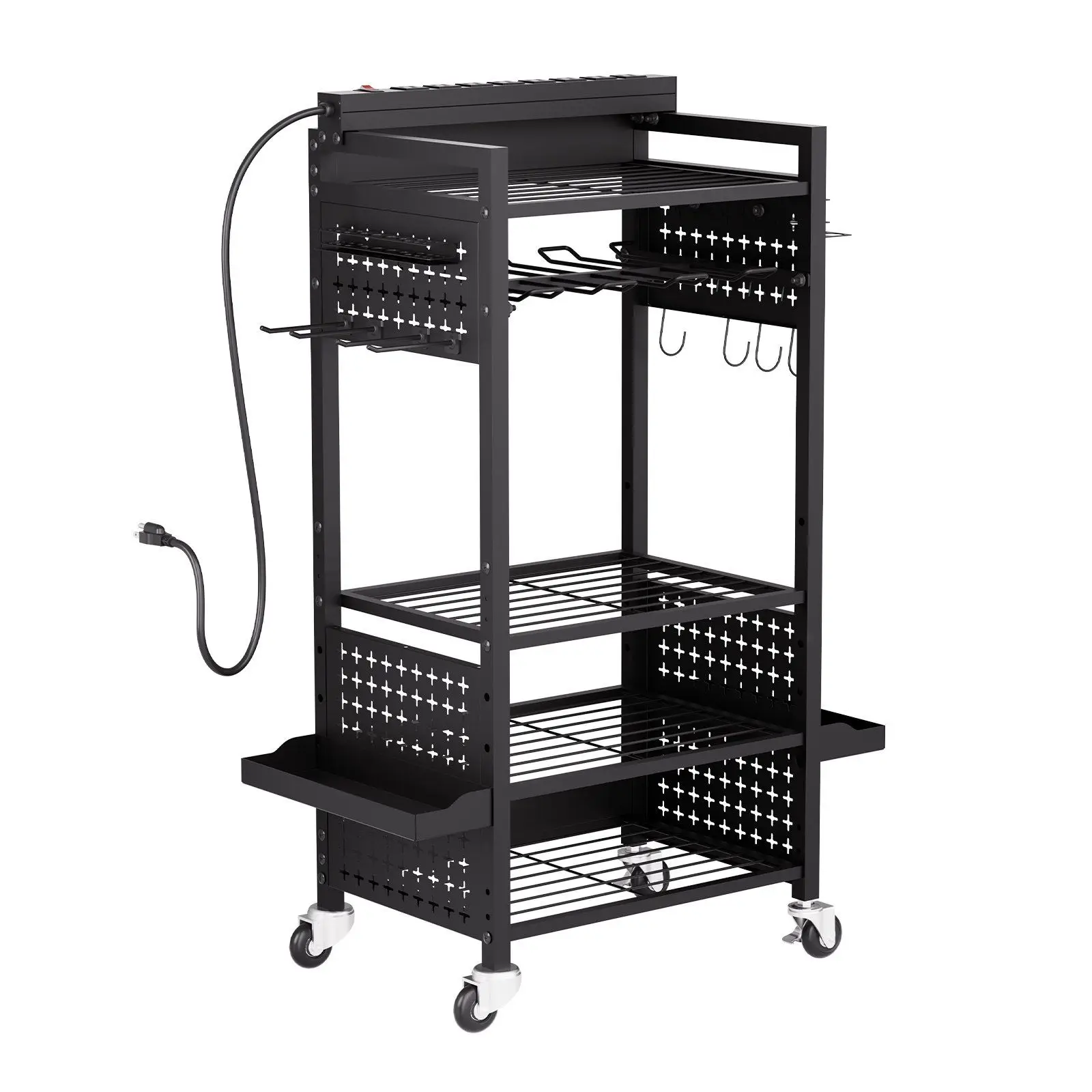 

5-tier Tool Organizer Cart with Charging Station Garage Cart on Wheels