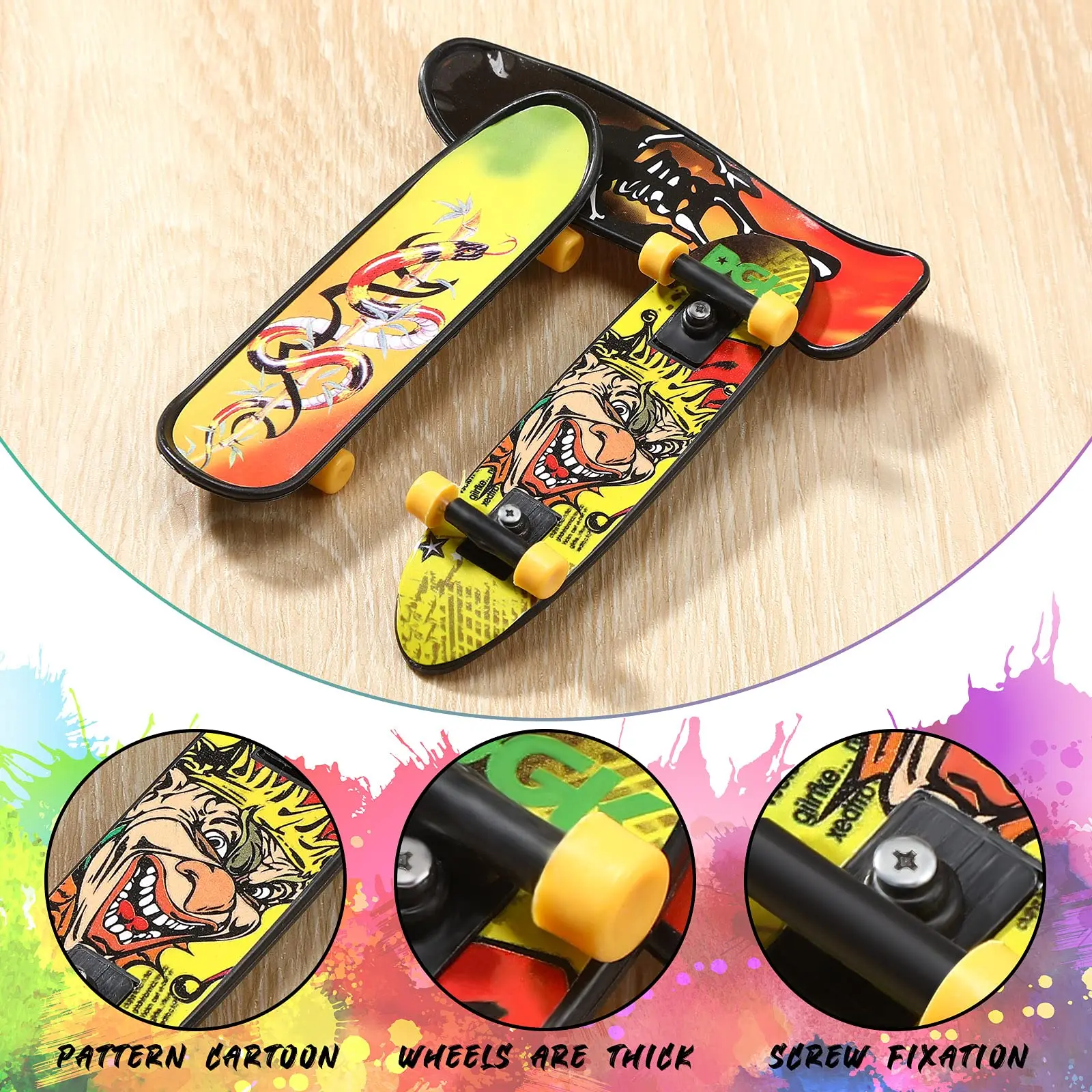 36 Pieces Mini Finger Skateboard Toy Skateboard Finger Boards with Double Sided Pattern Creative Fingertip Movement Novelty Toys