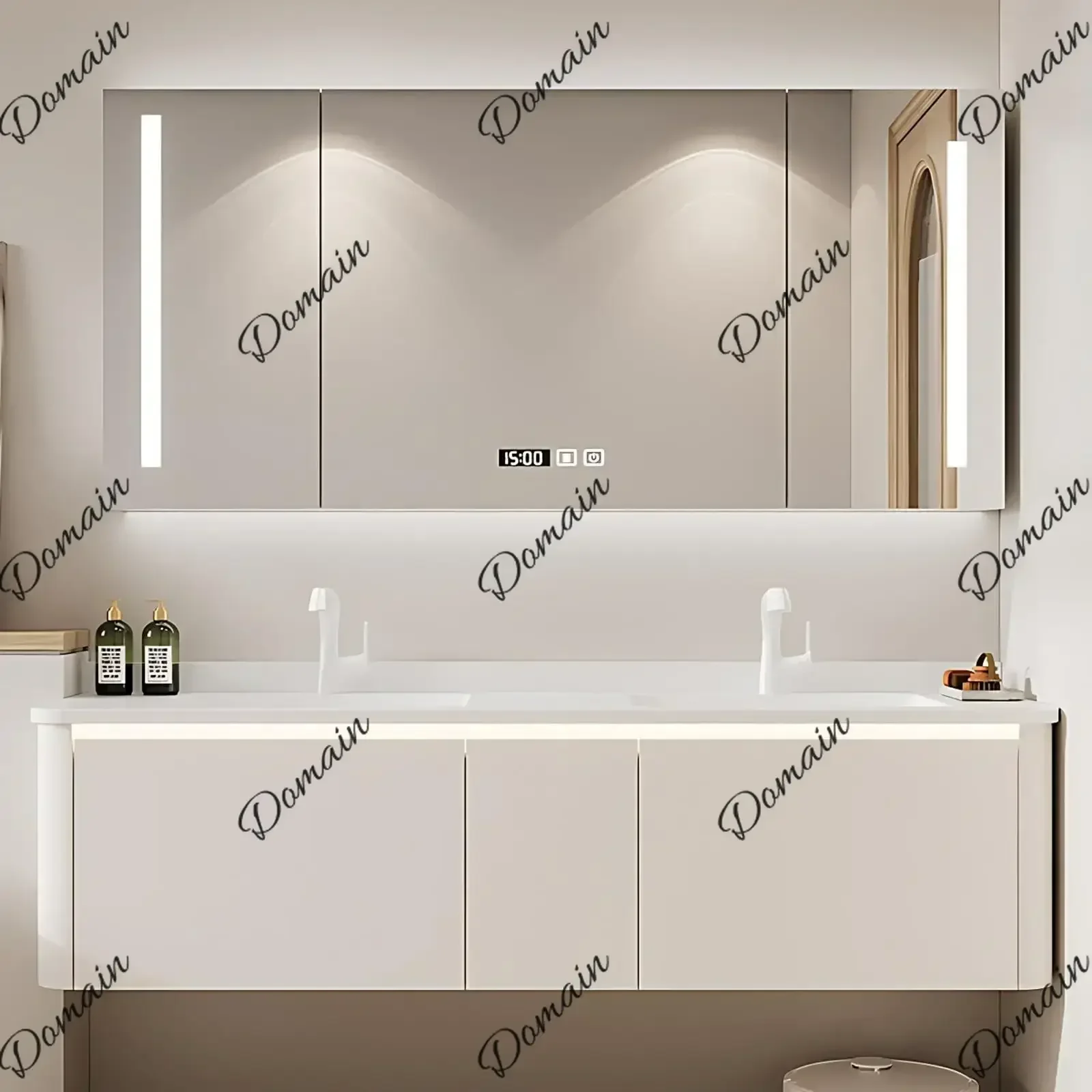 BXY 64IN Luxury Bathroom Vanity With Double Sinks - Modern Suspended Bathroom Vanities, Intelligent Defogging, LED Lamp & Time D