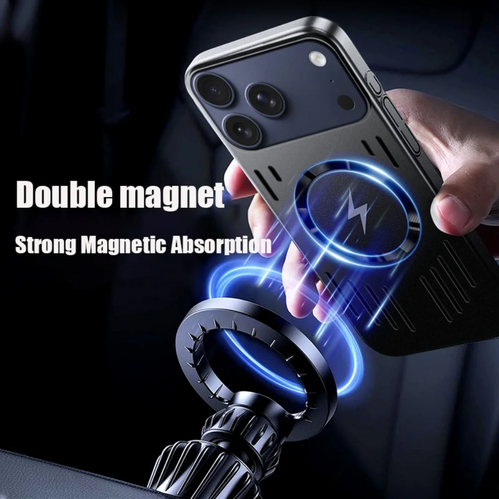 Hard Metal Heat Dissipation Magnetic Phone Case for IPhone 17 Air 16 15 14 13 12 Pro Max for Magsafe Wireless Charging Cover - view 4