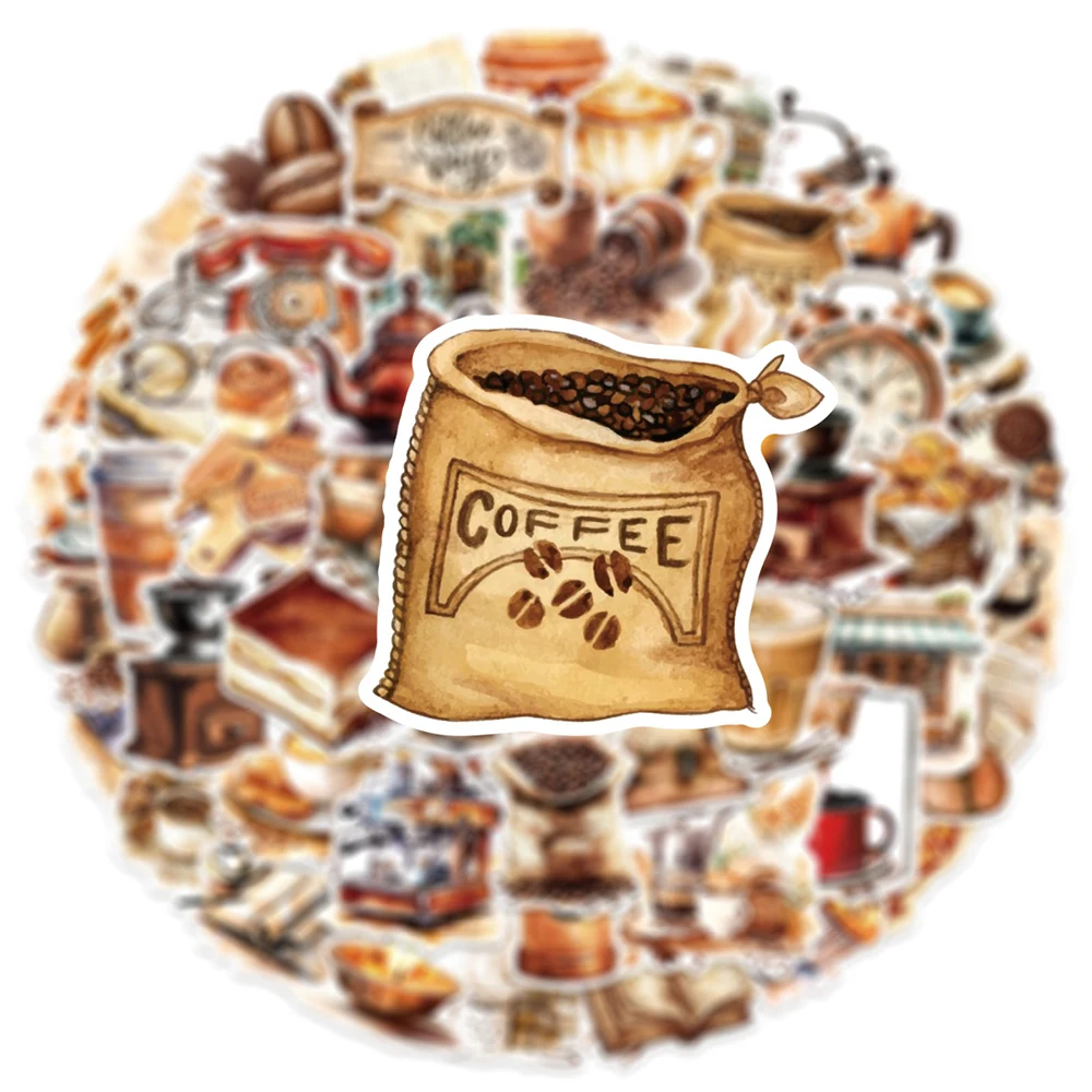 10/30/50pcs Cartoon Vintage Coffee Series adesivi impermeabili fai da te Scrapbooking bagagli telefono laptop Graffiti decalcomanie decorazione
