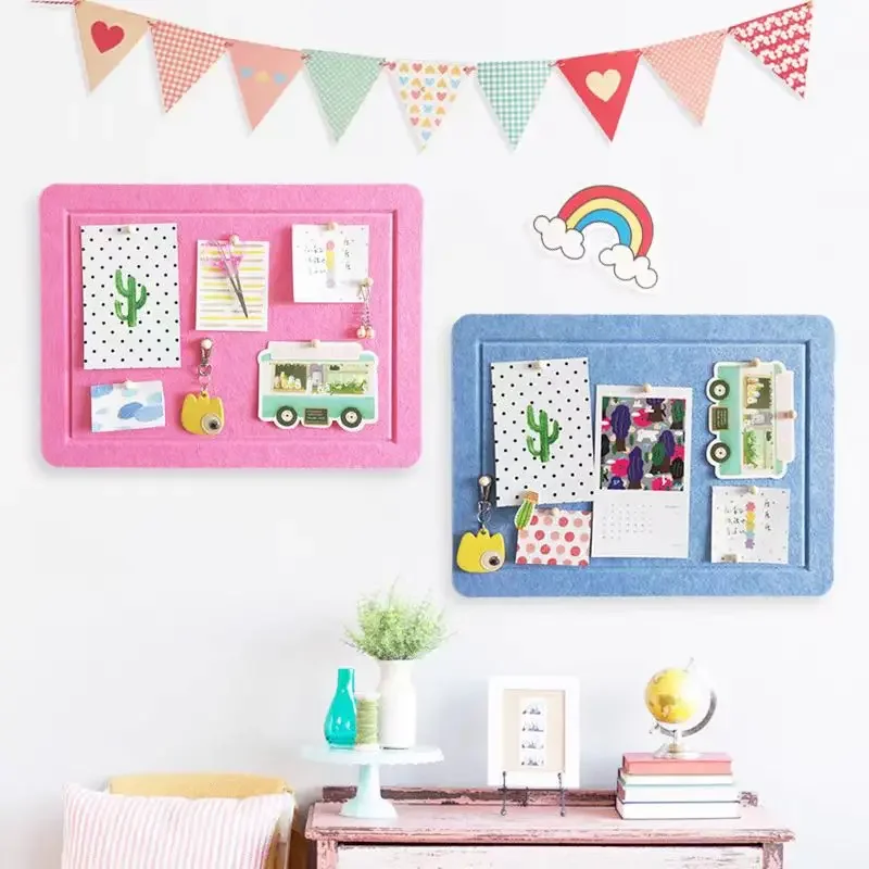 Felt Board Color Felt Wall Stickers Desk Bedroom School Works Display Soft Wood Decor Photos Message Announcement Customized