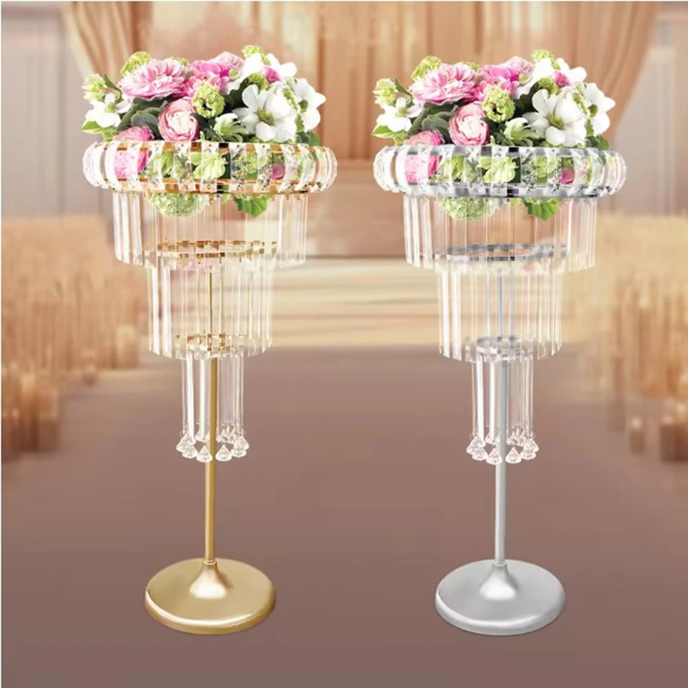 5pcs/10pcs 90-110cm)Acrylic Gold Silver Wedding Flower Stand With Crystal LED Lighting Wedding Decoration Table Centerpieces Sta