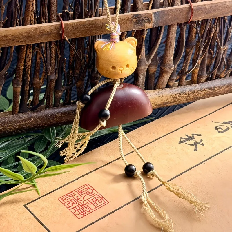 Plant Fruit Shell Wind Chime Pendant Sandalwood Soft Cute Bear Pendant Bag Keychain Pendant Car Hanger Couple Gift Wholesale