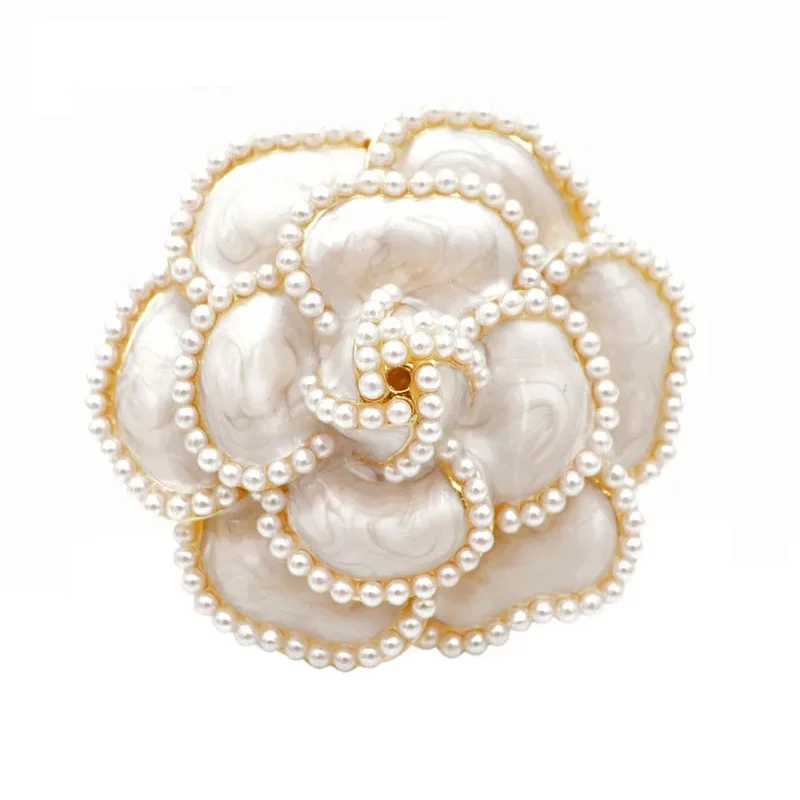 CINDY XIANG New Arrival Pearl Enamel Camellia Brooches For Women Elegant Flower Pins Fashion Jewelry Coat Accessories Brooch