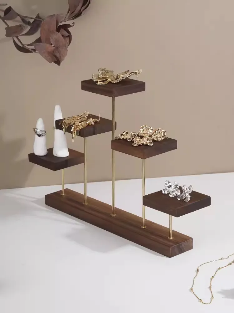 Jewelry Display Rack 5Layers Black Walnut And Brass Strings Rack Counter Display Props