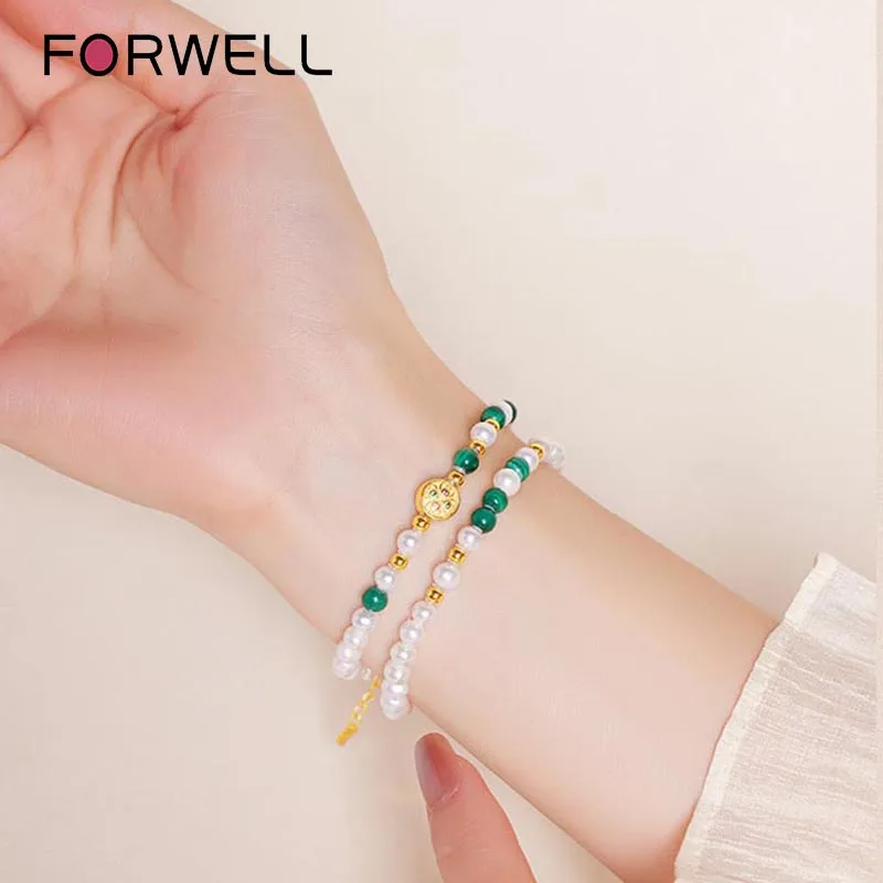 Natural Freshwater Pearl Malachite Double Loop Bracelet Luxury Quality Jewelry Fashion Jewelry Exquisite Charms Elegant Popular