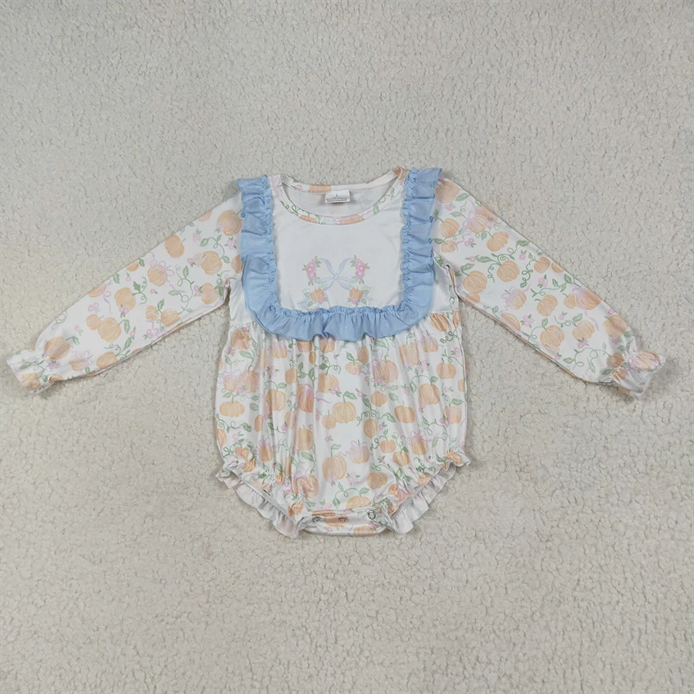 

Baby Winter Rompers Baby Girls Long Sleeves Pumpkins Bows Ruffle Rompers