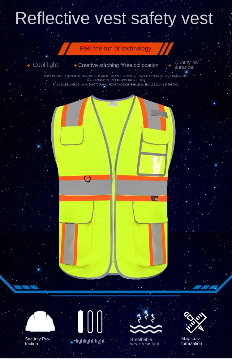 Reflective Safety Vest High Visibility Working Vest Adjustable Size Security Protection Reflective Fabric Fluorescent Yellow