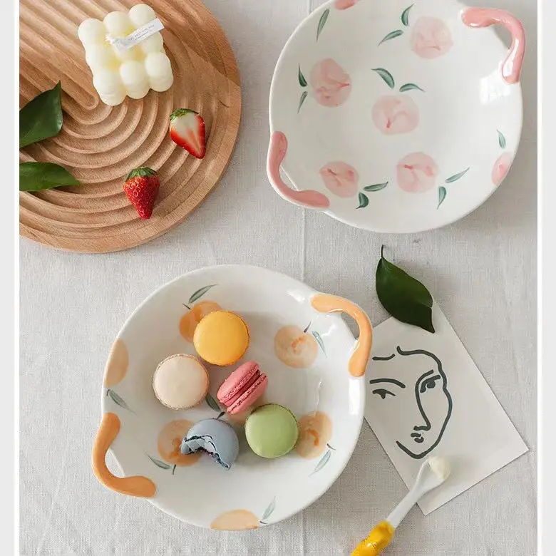 

Korean Net Honey Peach Lovely Salad Ramen Bowl Dish Ceramic Fat Reducing Japanese Tableware Vajilla Ceramica