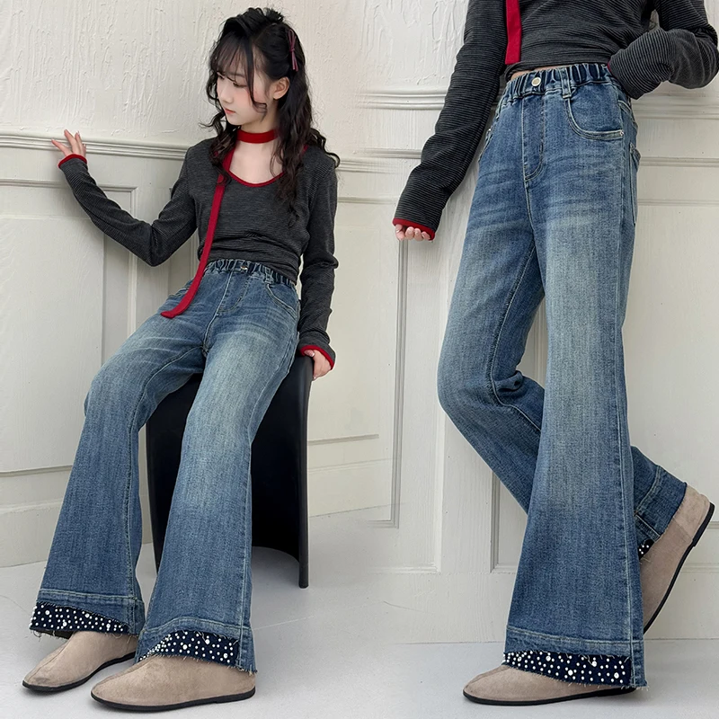 

2025 Autumn Girl Korean Version of Foreign Style Versatile Micro-flared Pants Hot Diamond Design