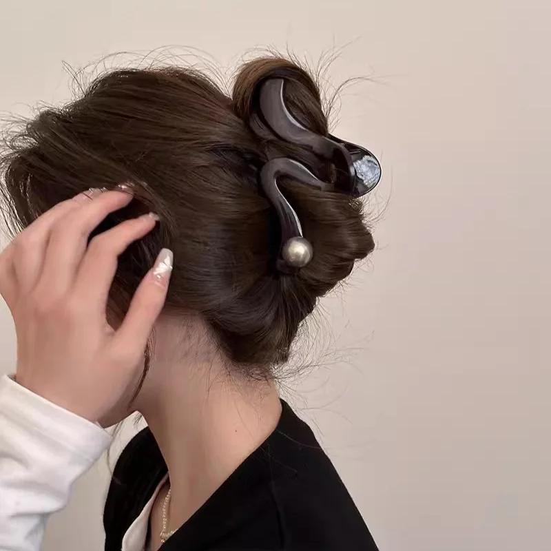 Pinzas para el pelo con perlas onduladas para mujer, horquilla acrílica, pinza para el pelo, accesorios para el cabello, sombreros elegantes para niñas, 4 colores, 13cm