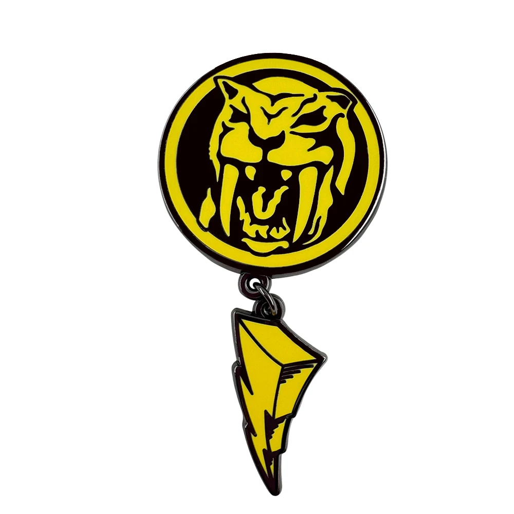 Mighty Morphin Power Rangers Gelber Ranger Emaille-Pin, Sabertooth-Tiger Power-Münze, Brosche, Blitz-Anhänger, Metall-Abzeichen, Geschenk – Detail 9