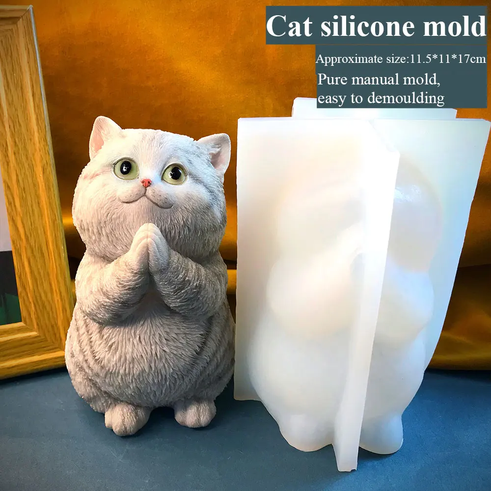 Cute Cat Thin Silicone Mold, Big Fat Cat Mold, Drop Glue Plaster, Home DIY