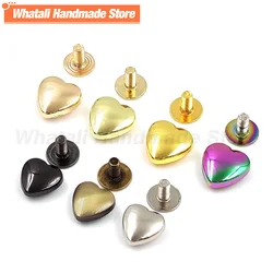 10Set 10/14mm Heart Shape Metal Screw Rivet Studs Nail Screwback For Leathercarft Garment Belt Wallet Bag Decoration Accessories