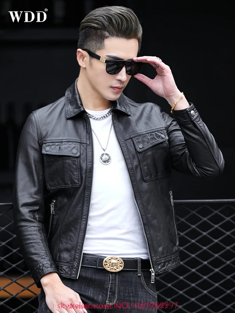 High Quality Genuine Leather Jacket  Men sheepskin coat  Leather Coat Mens motorcycle Jacket