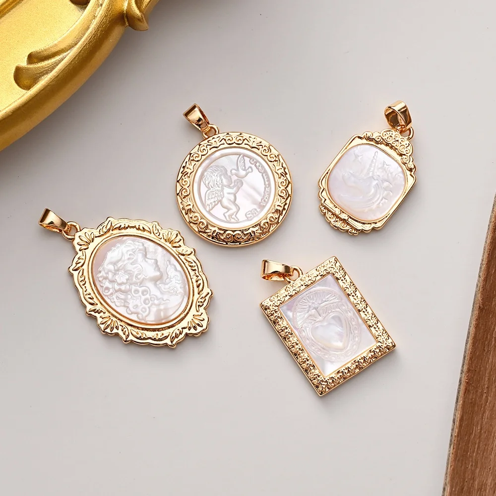 Byzantine Vintage Anti-rust Necklace Stainless Steel Natural Shell Cameo Queen Angle Charm Pendant Genderless Jewellery Bijoux
