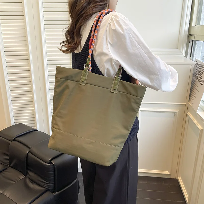 Custom Logo Nylon Tote Bag Large Capacity Lightweight Shoulder Handbag Zipper Closure Work Office Daily Commute Shopping Bag