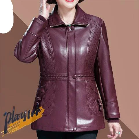 Autumn Winter Leather Jaet for Middle-Aged Women Spring Autumn Sle ly Winter Clothes Cotton Coat Mom's Autumn Winter...